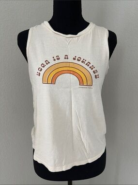 Women's Cream Muscle Tee with Retro Rainbow